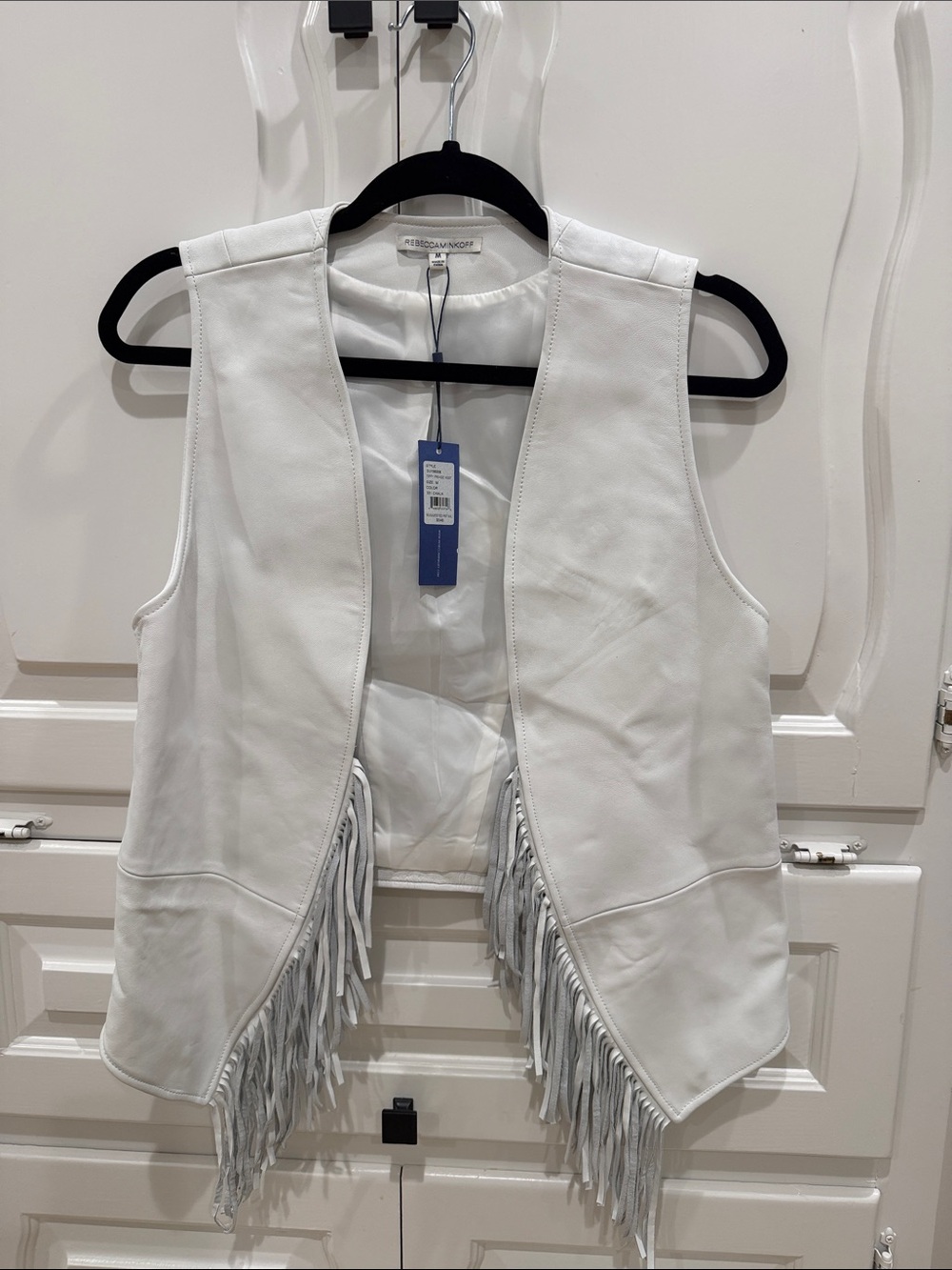 Rebecca Minkoff White Leather Fringe Vest